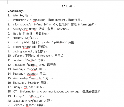 上海六年级6B英语U1 notes