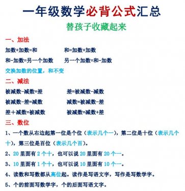 一年级数学必背公式汇总