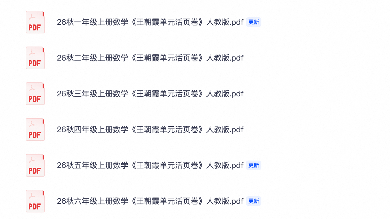 26秋人教版1-6年级数学王朝霞单元活页卷怎么用,家长照着做单元检测不踩坑