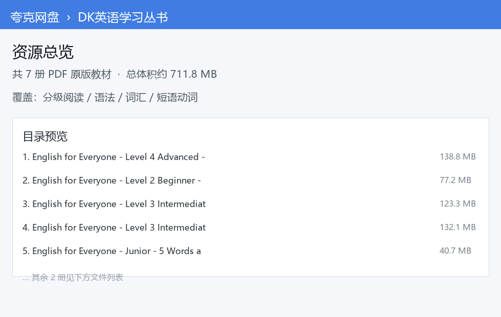 DK英语学习丛书7册PDF合集:覆盖语法词汇与分级阅读的英语自学资料包