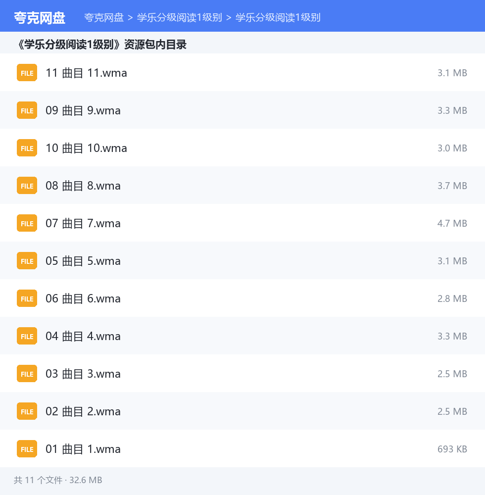 学乐分级阅读1级别 资源文件清单