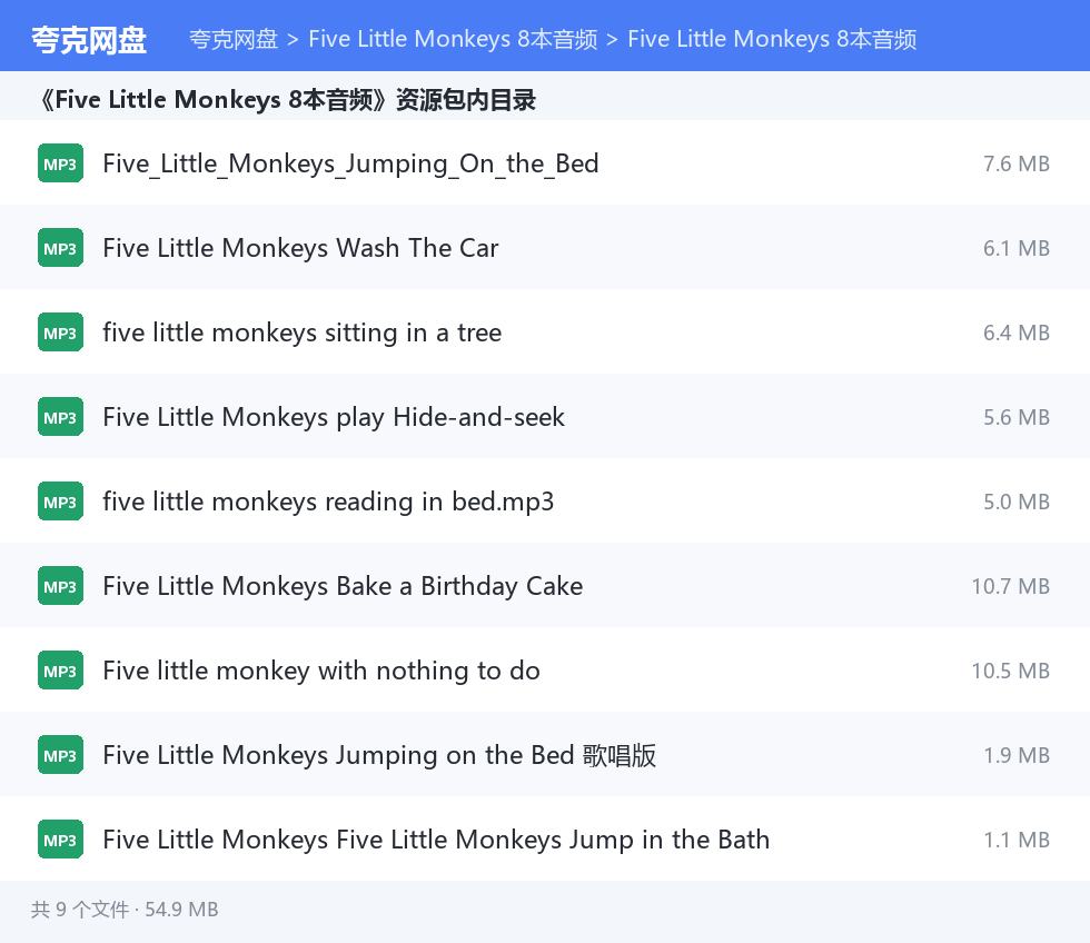 Five Little Monkeys 8本音频 资源文件清单