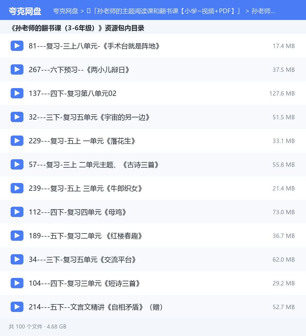 🧀「孙老师的主题阅读课和翻书课【小学~视频+PDF】」 资源文件清单