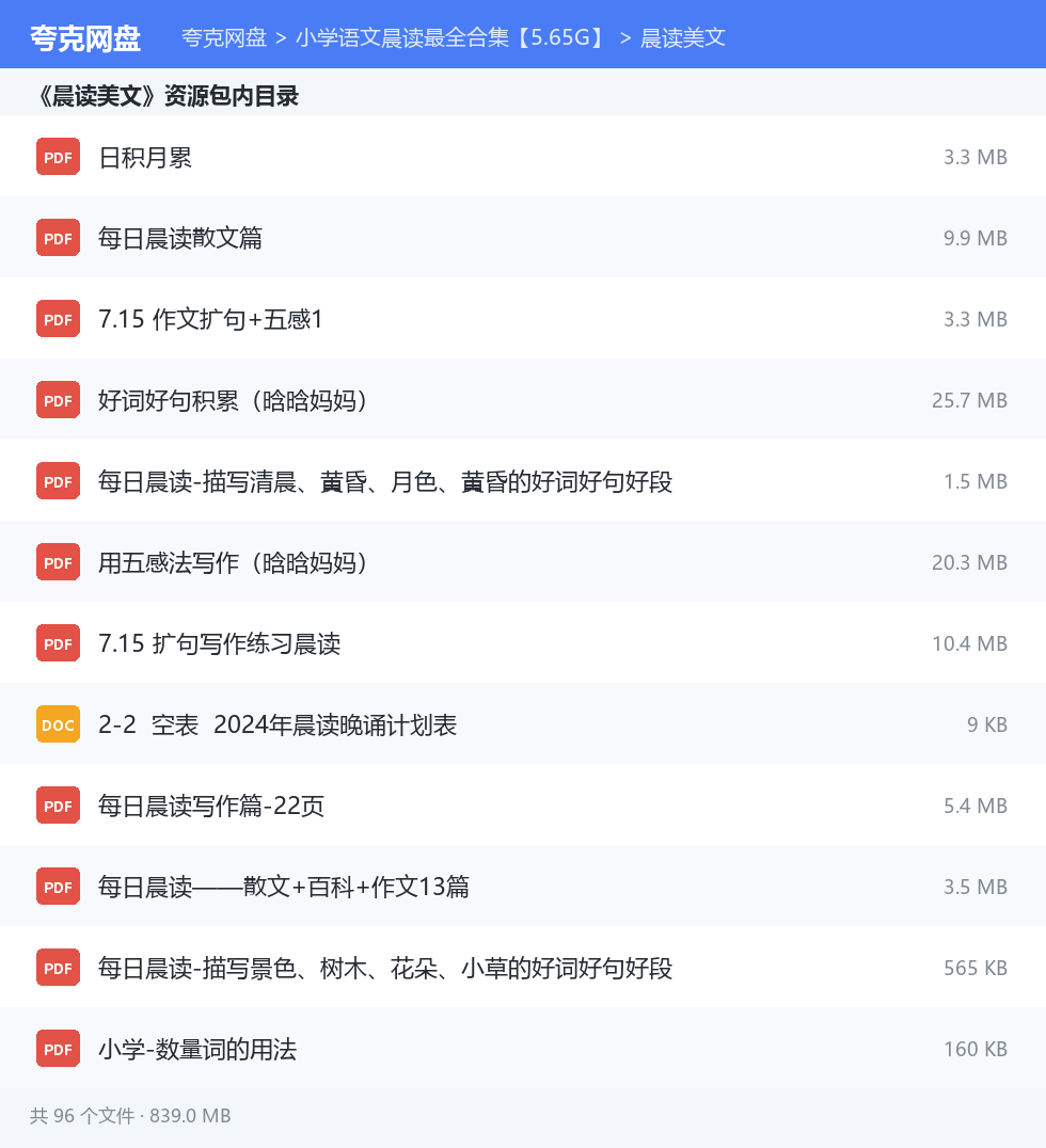 小学语文晨读最全合集【5.65G】 资源文件清单