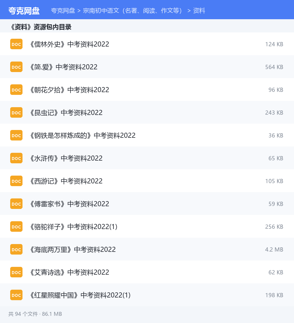宗南初中语文(名著、阅读、作文等) 资源文件清单