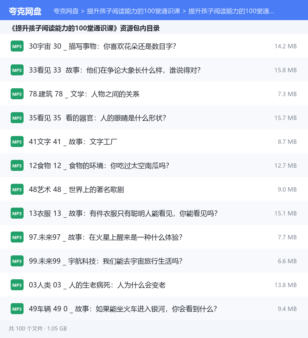 提升孩子阅读能力的100堂通识课 资源文件清单