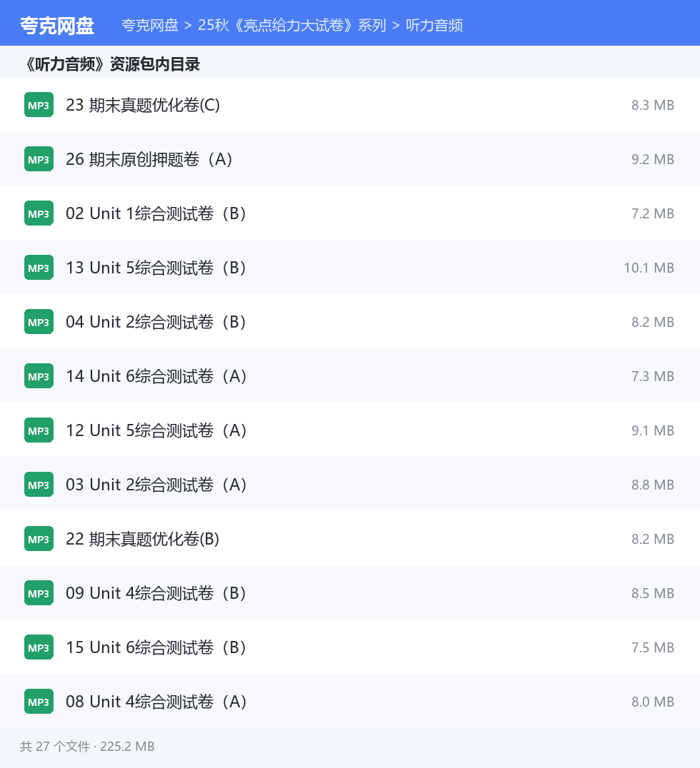 25秋《亮点给力大试卷》系列 资源文件清单