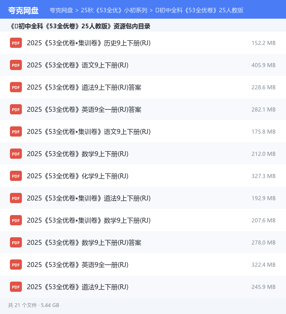25秋《53全优》小初系列 资源文件清单