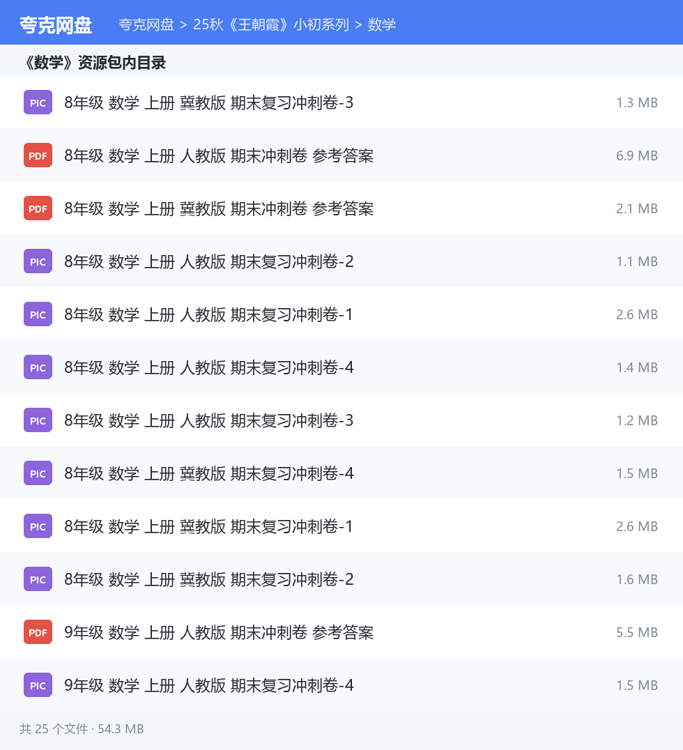 25秋《王朝霞》小初系列 资源文件清单