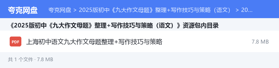 2025版初中《九大作文母题》整理+写作技巧与策略（语文） 资源文件清单