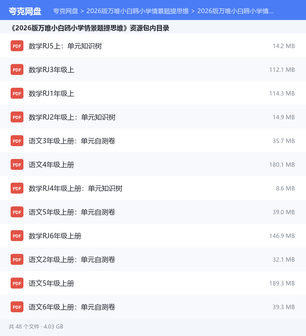 2026版万唯小白鸥小学情景题提思维 资源文件清单