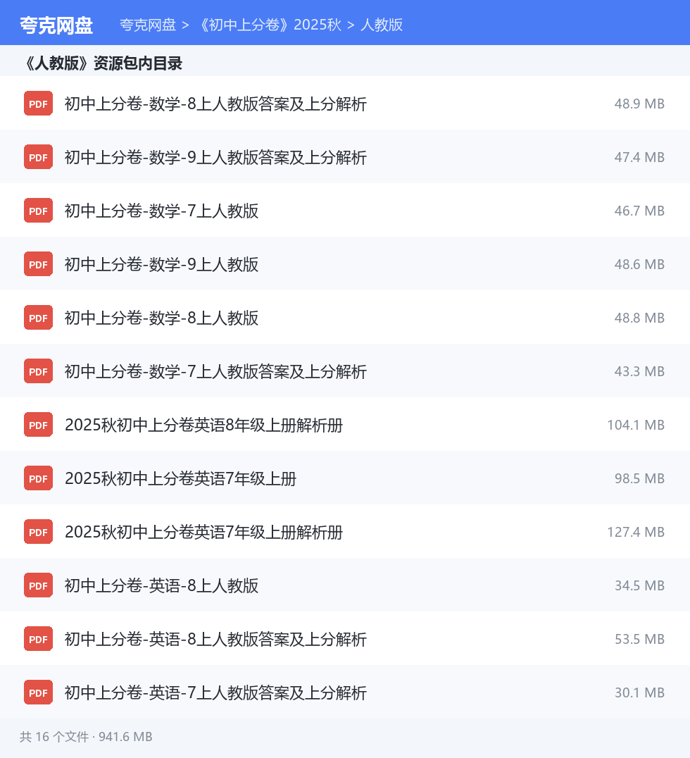 《初中上分卷》2025秋 资源文件清单