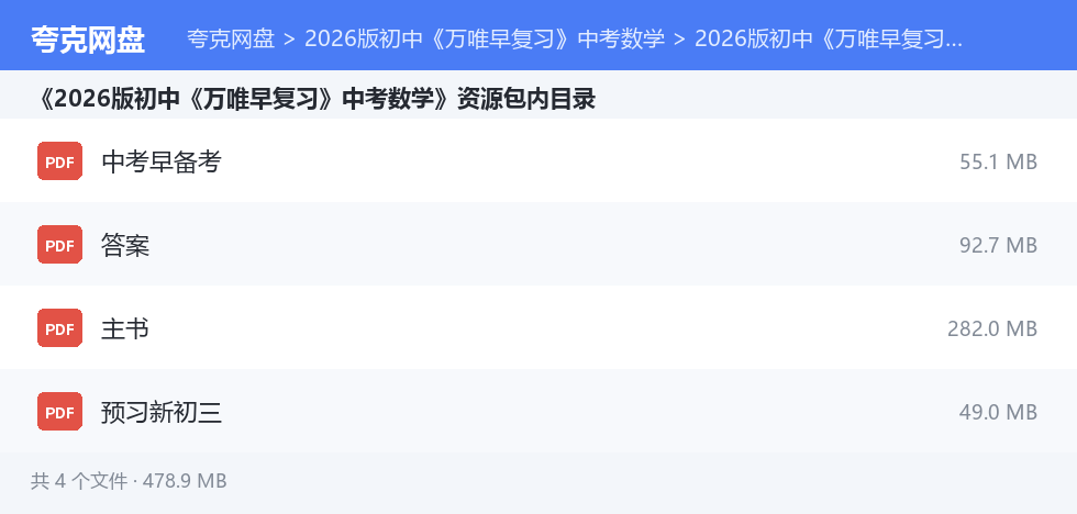2026版初中《万唯早复习》中考数学 资源文件清单