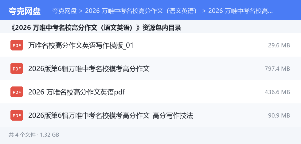 2026 万唯中考名校高分作文（语文英语） 资源文件清单