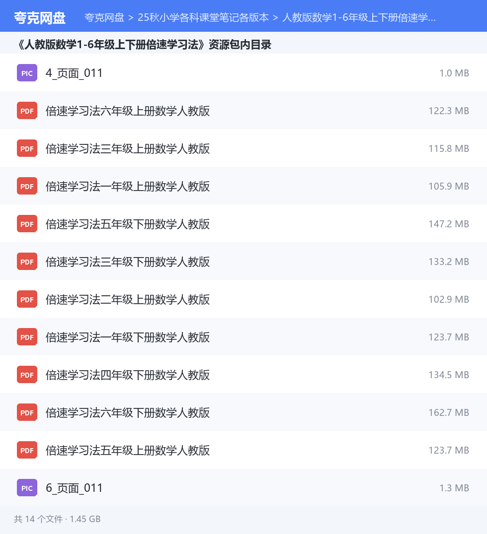 25秋小学各科课堂笔记各版本 资源文件清单