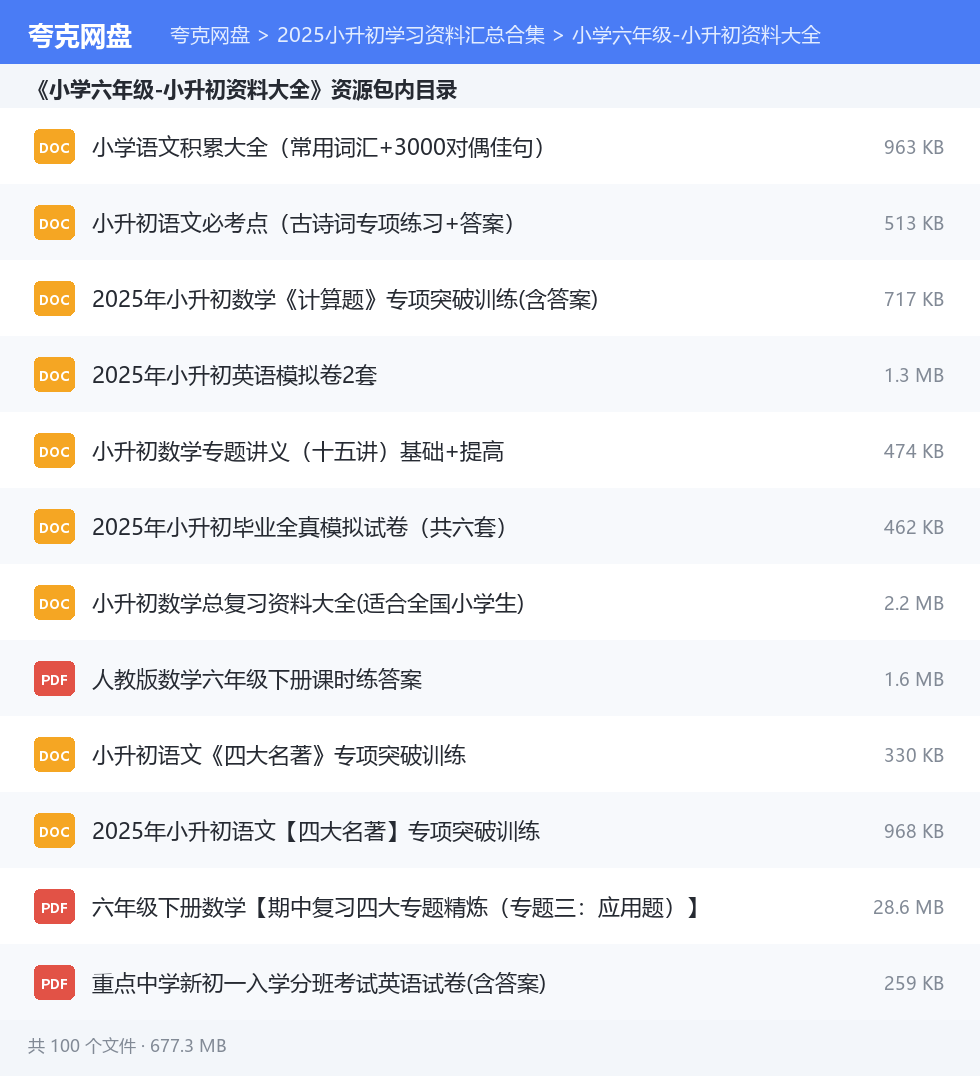 2025小升初学习资料汇总合集 资源文件清单