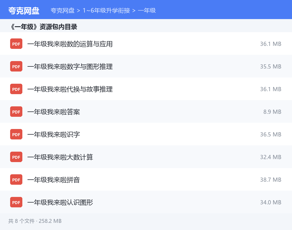 1~6年级升学衔接 资源文件清单