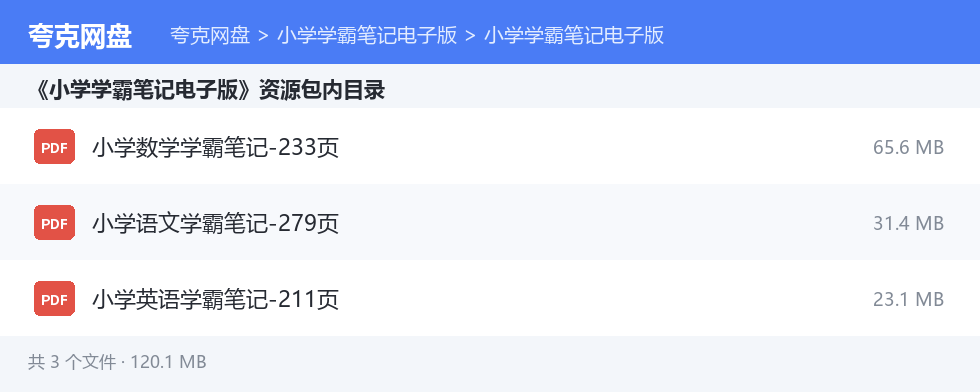 小学学霸笔记电子版 资源文件清单