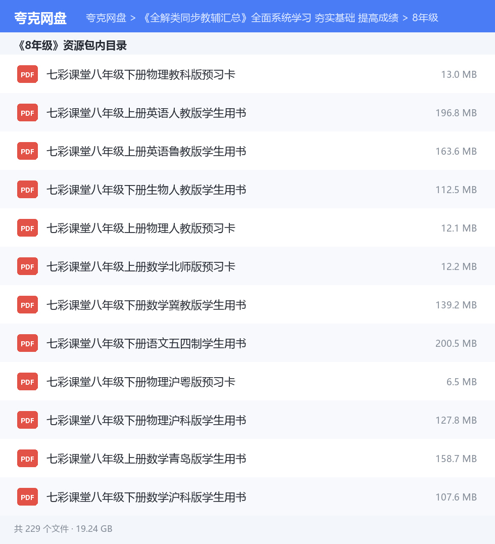 《全解类同步教辅汇总》全面系统学习 夯实基础 提高成绩 资源文件清单