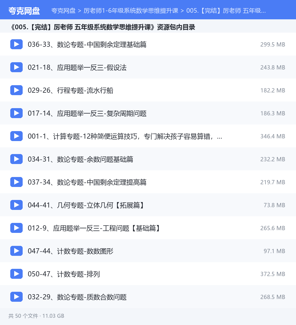 厉老师1-6年级系统数学思维提升课 资源文件清单