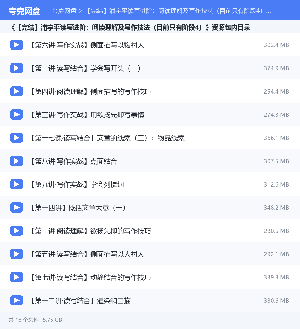 【完结】浦宇平读写进阶：阅读理解及写作技法（目前只有阶段4） 资源文件清单