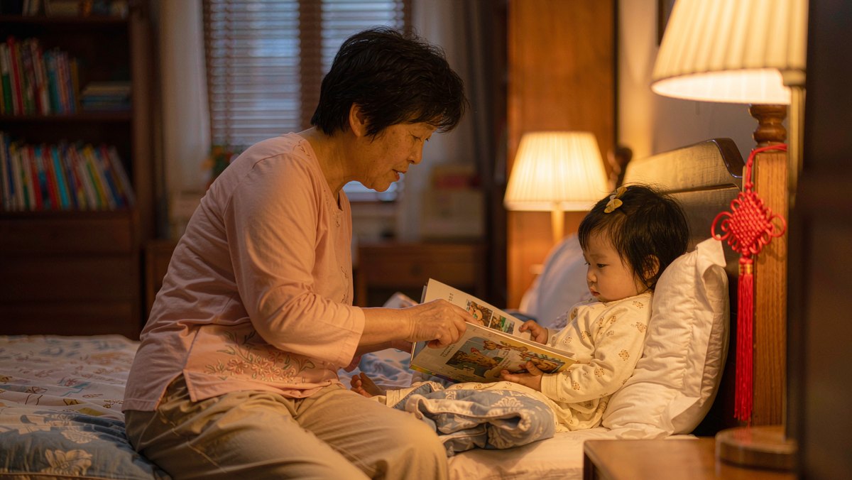 睡前妈妈和孩子一起读一本关于分离的绘本