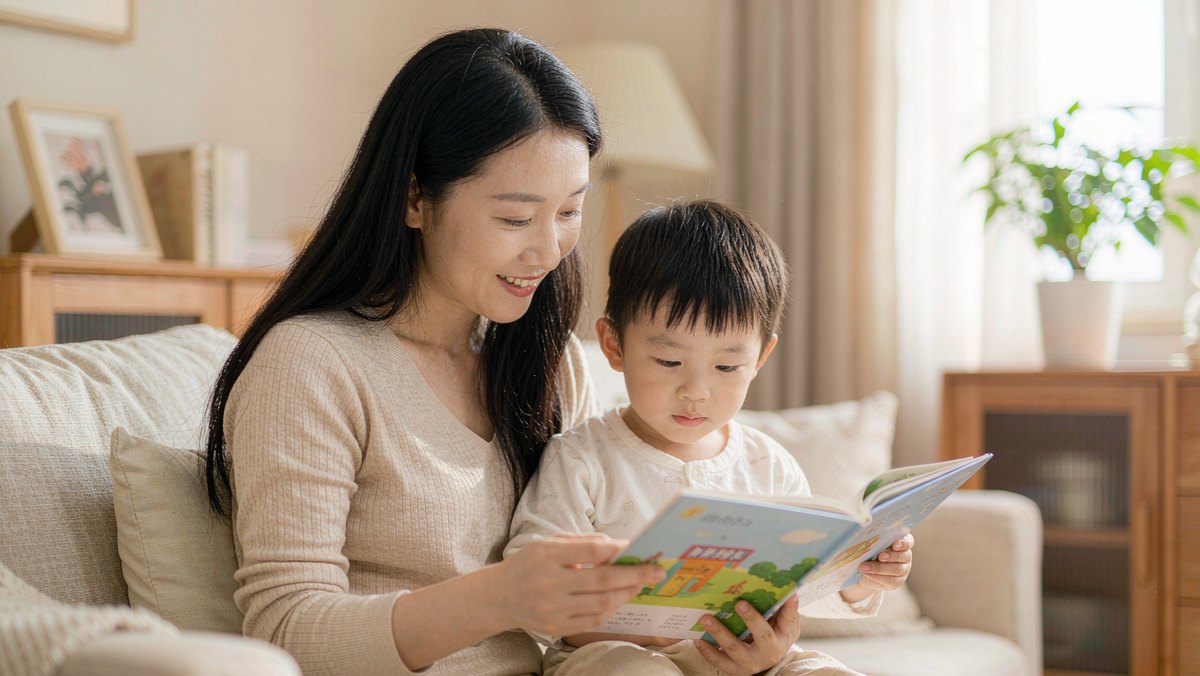 妈妈顺着孩子翻到的页提问