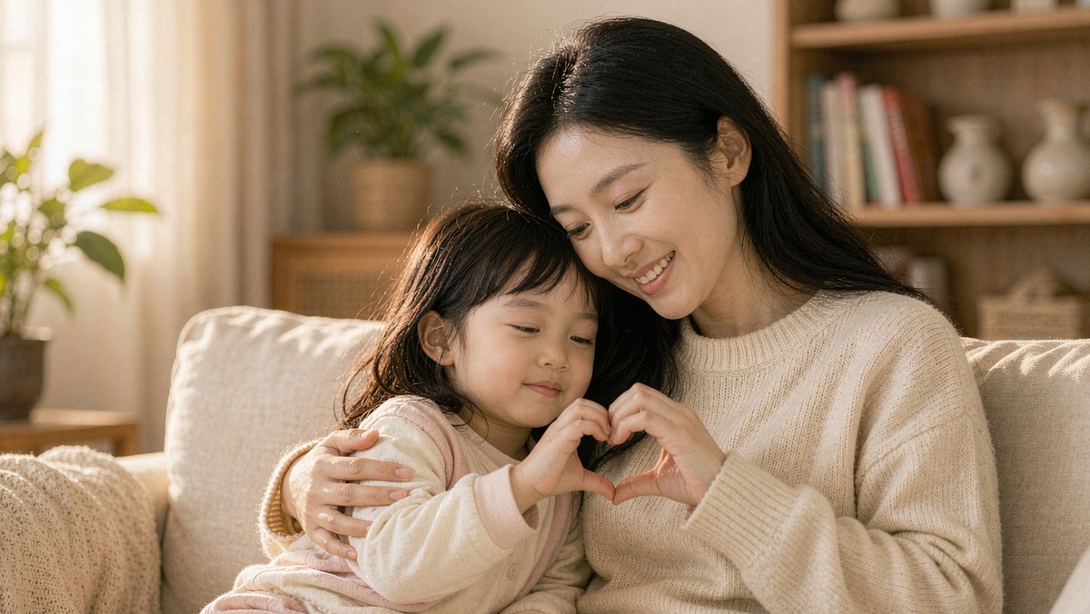 母女依偎模仿绘本温馨画面