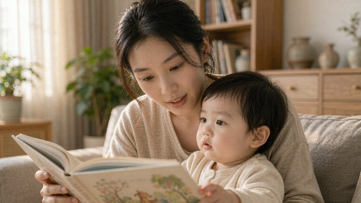 妈妈提前轻声提醒孩子下一页的角色